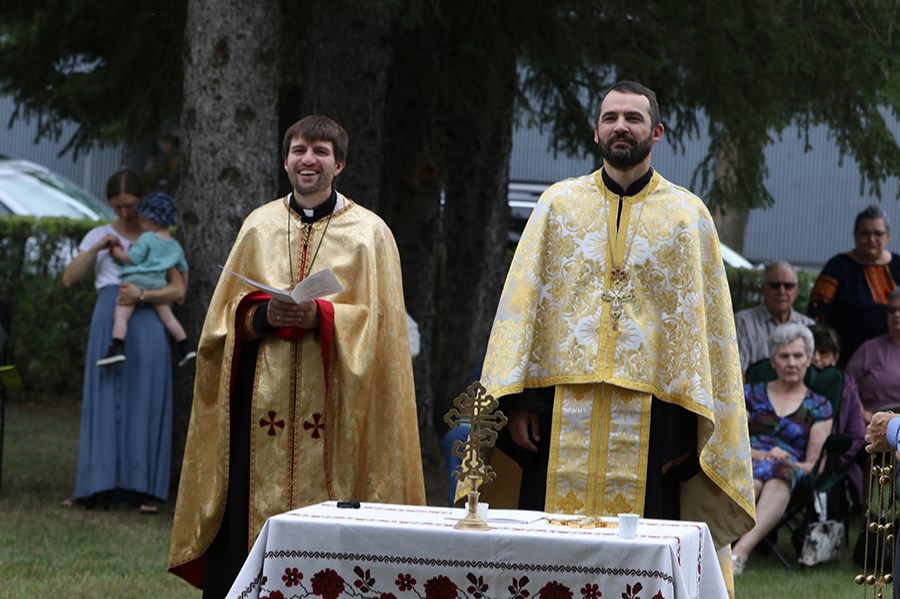 Fr. Ivan Simko of the Ukrainian Catholic Church and Fr. Yurii Obukh of the Ukrainian Orthodox Church led the service to mark Ukraine’s 33rd independence day on Aug. 24