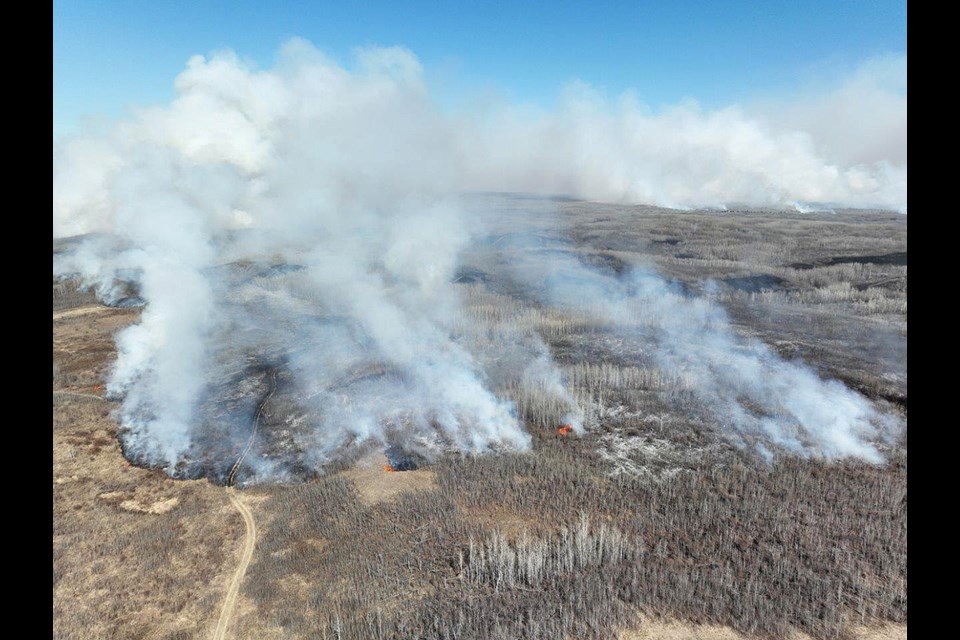 An aerial view of the Moosomin FN west fire.