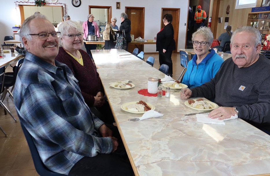 Among those enjoying the Sausage & Perogy Lunch, from left, were: Marvin and Karen Tieszen,  and Liz and Ron Predy. 