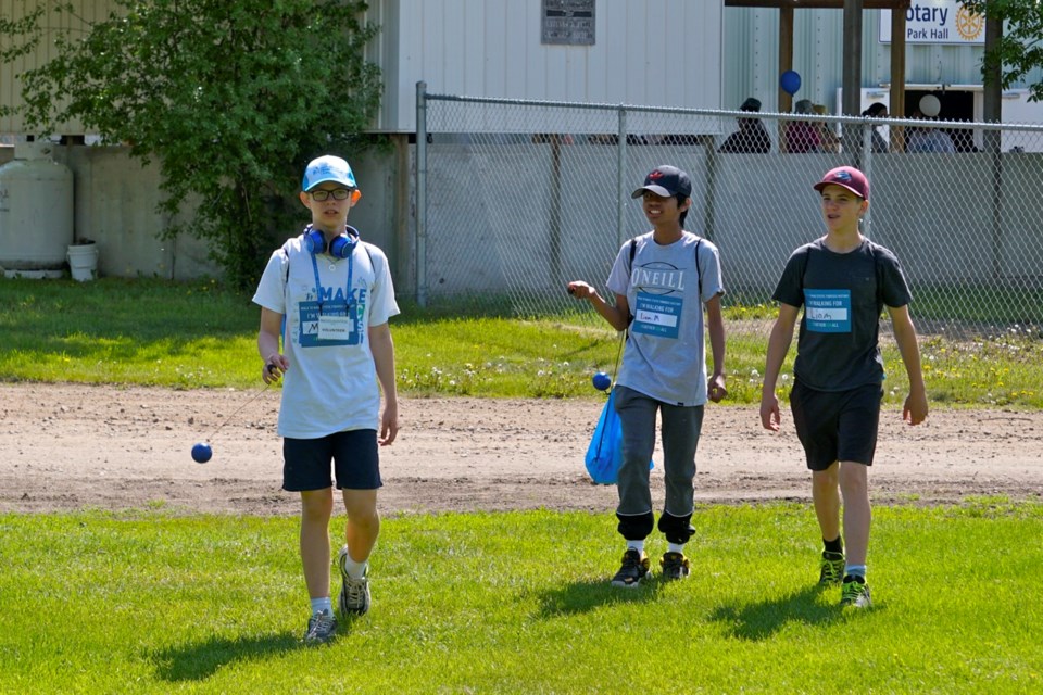 Liam McIntyre, left, who is Estevan champion for CF led the walk at woodlawn park on Sunday.                                