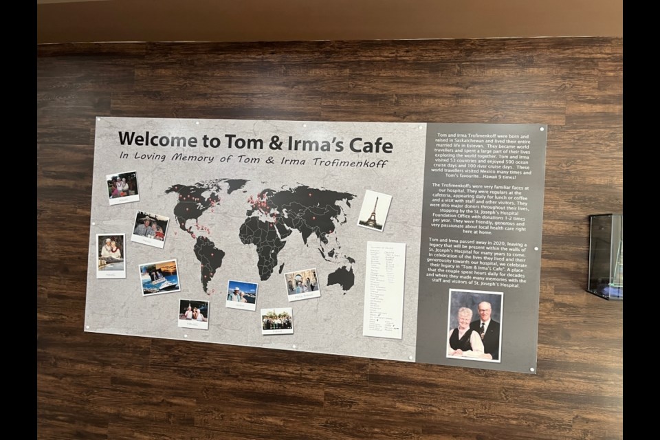 A plaque pays tribute to Tom and Irma Trofimenkoff. 