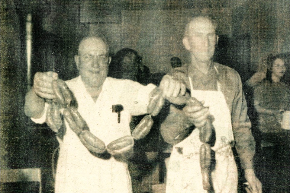 The Shapka boys, sausage barons of Senlac at the 1972 wildlife banquet in Senlac.