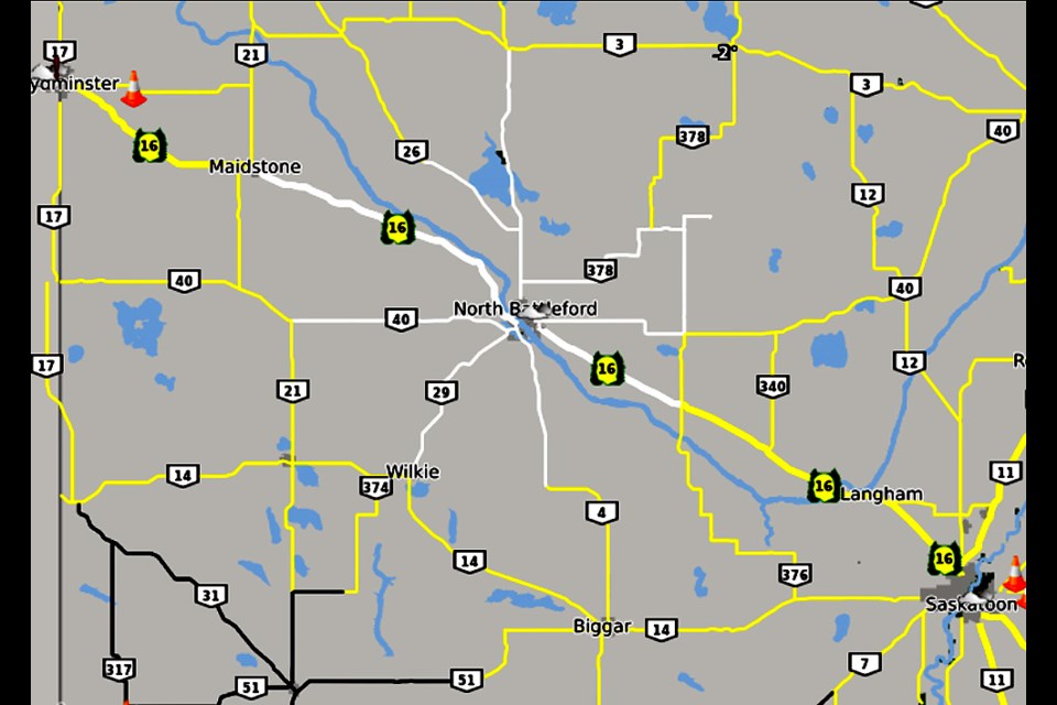 Saskatoon Road Conditions Map Highway Hotline: Road Conditions Less Hazardous In The Battlefords Area -  Sasktoday.ca