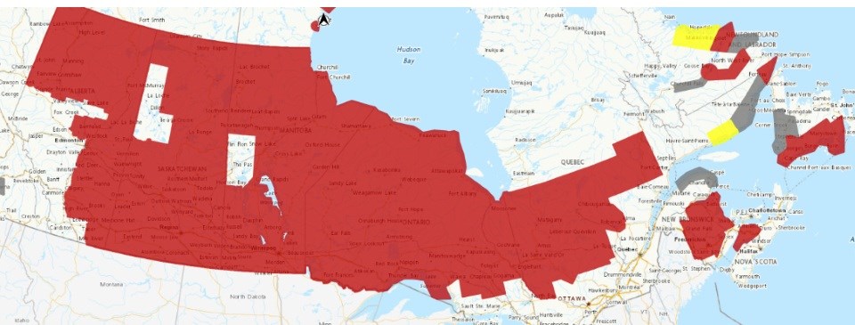 Most of Saskatchewan as well as parts of Alberta, most of Manitoba, big parts of Ontario, Quebec, Nova Scotia, New Brunswick and New Foundland and Labrador are under extreme cold warning Sunday morning. 