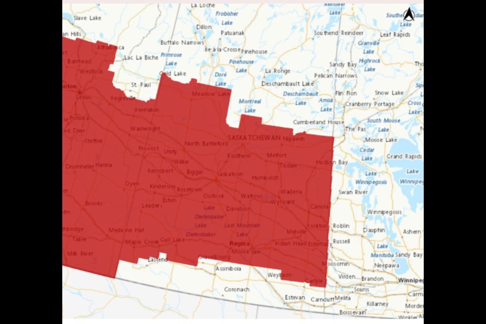 Snowfall warnings are issued for half of the regions in Saskatchewan on Friday. Map sourced from the Government of Canada website at 4:04 p.m. on Nov. 22, 2024. 