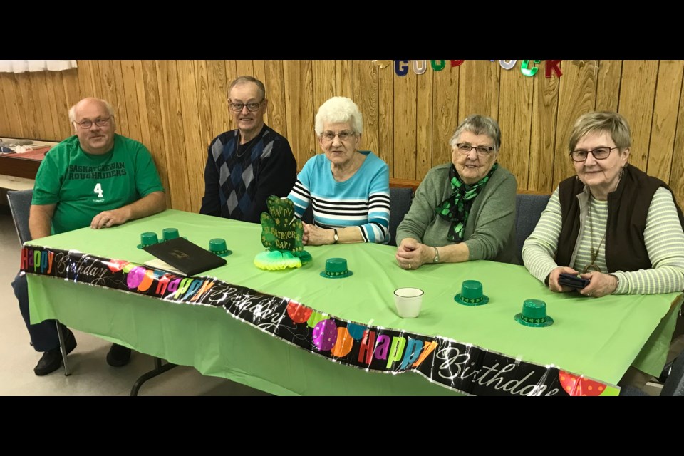 North Battleford Senior Citizens Action Now members who were guests of honour at a recent birthday party were Charlie Horell, Doug Leite, Margaret Fedun, Gwen Laughlin and Diane Cain. 