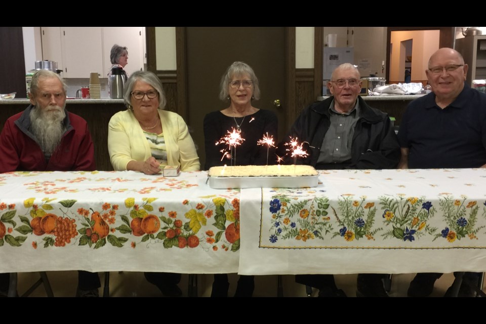 Borden Friendship Club members celebrating March birthdays are Hylke van der Wal, Martha Rempel, Doreen and Art Flath and Terry Petriew.