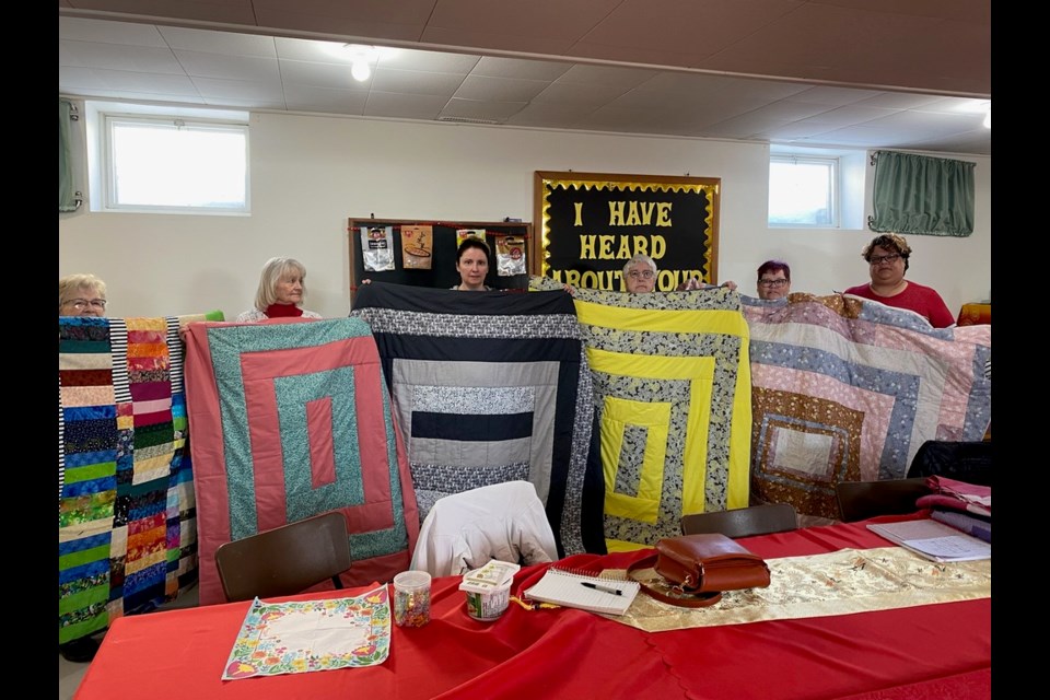 These are quilts the Borden Quilting Group have made over the last two years. They gather occasionally in the Anglican Church basement but mostly work at home. In the photo are Jackie, Ann, Melissa, Sandi, Penny and Danielle.