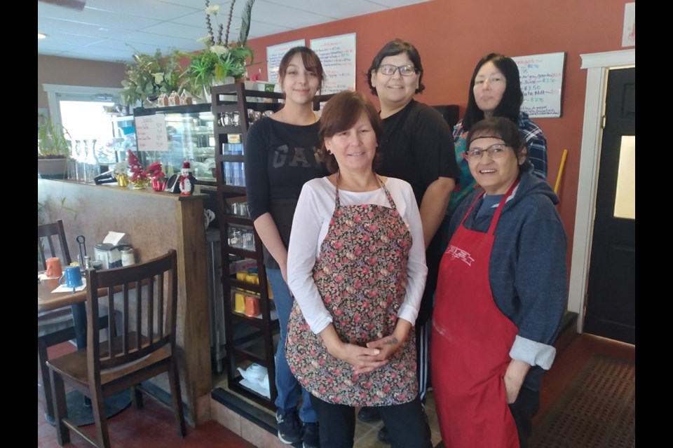 Photographed at work at the Shamay Café in Kamsack recently are: back row - Aura Whitehawk, Rachel Severight and Olivia Severight; front row - Ruby Cote (manager) and Pamela Shingoose.