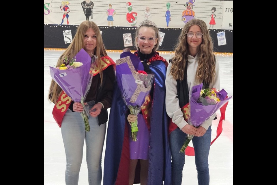 Maidstone Skating Club’s Carnival Queen was crowned March 17. In the photo are: second runner-up Gwen Fritz, queen Evelyn Telenga and first runner-up Sway Krepps.
