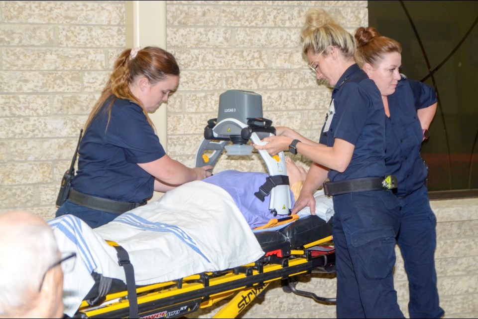 Lucas 3 Chest Compression Unit Demonstration by EMTs Brenna Giesbrecht, Rose Nash and Sheri Thorimbert at Maidstone Health Complex July 18. 