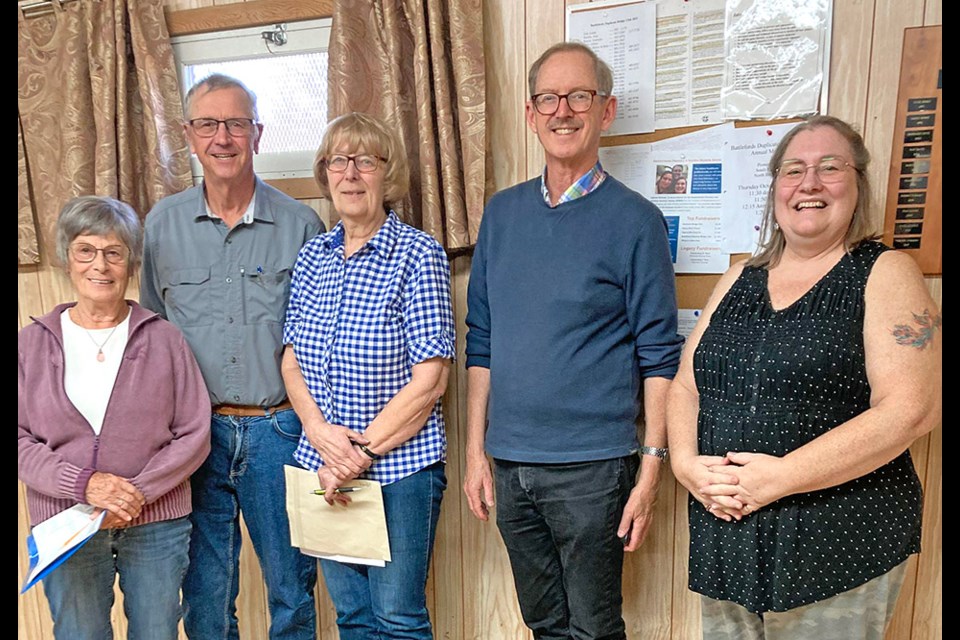 Leading the Battlefords Duplicate Bridge Club for the 2023-24 season are Gerry Craig, David Sharpe, Jean Lawes, Dr. Fraser Glen and Anne Crozier.
