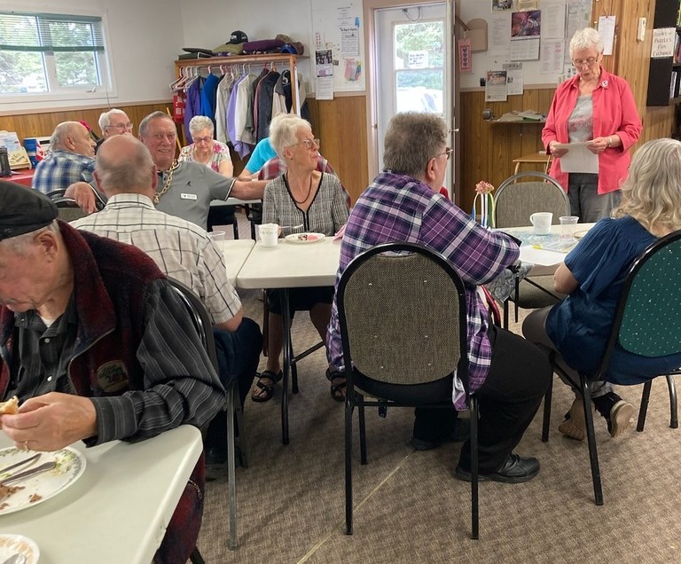 Arlene Walker addresses a gathering of Edam and Meota seniors. 