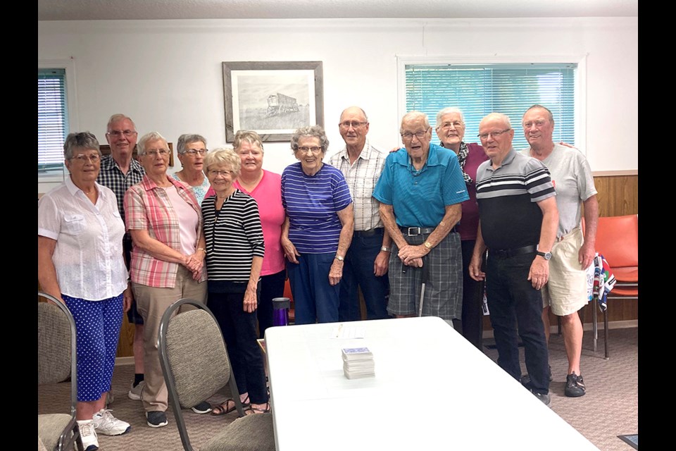 The Do Drop In seniors’ group took a trip to Fort Pitt this past weekend to attend the Frenchman Butte Festival. In the photo are Marion Ottis, Nestor Fransoo, Arlene Walker, Mavis Humeny, Gail Hilderman, Ilene Bru, Cora Christianson, David Ottis, Sven Christianson, Linda Ard, Eric Callbeck and Vern Iverson. Missing from the photo and on the trip are Gillis Bru, Carman Kelly and Laurette Ischen.