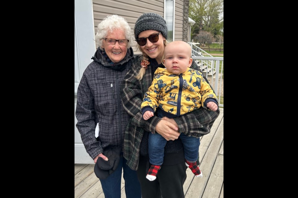 Elsie Gabruch, 95, was the oldest participant in the Meota May 18 walk/run in support of mental health. Jenna Boisvert is the mother of Cohen Wheaton, who at seven months was the youngest participant. 