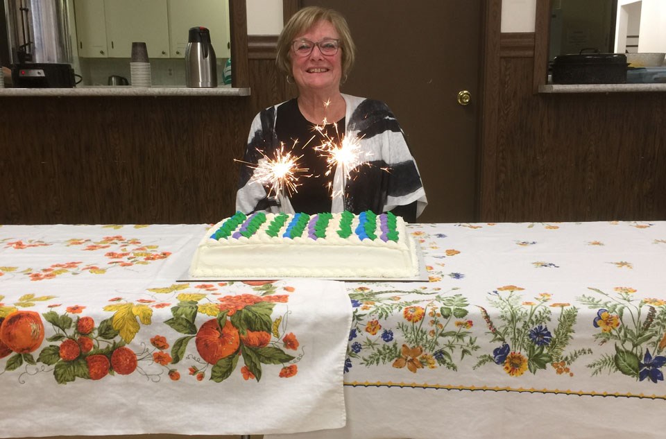 Susan Rothenburger was on hand at the Borden Friendship Club's monthly potluck supper to accept birthday best wishes.