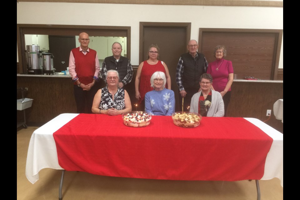 Celebrating November birthdays at Borden seniors’ supper were: back row - Delmar Hamm, Garry Whitt, Kathy Young, Tom Hrenkiw, Bev Assman; seated - Brenda Tumbach, Jan Spark and Donna Johnson. | Photos by Lorraine Olinyk