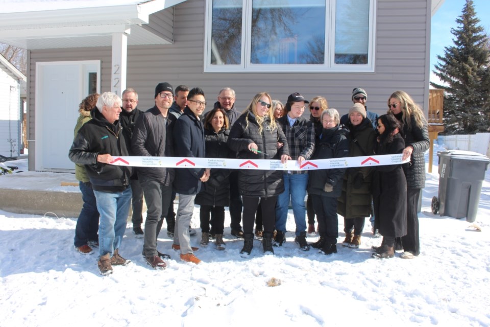 Pictured here, local and provincial Habitat for Humanity representatives and volunteers, along with MLA David Chan, Mayor Aaron Kienle and Alexis Chartrand.