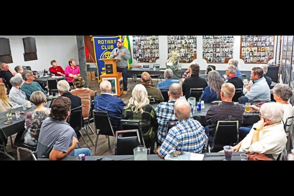 The Weyburn Rotary Club had a full house as they listened to Adam Mazer of Ogema, owner of Bud's BBQ, share his knowledge of smoking meats and barbecuing, at a social evening held on Thursday at the Weyburn Legion.