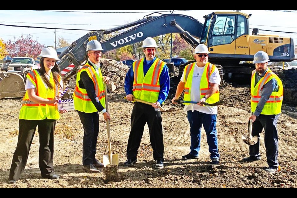 The Weyburn Theatre Co-operative board gathered for the ground-breaking for the new theatre on Third Street, on the site of the old Soo Theatre.