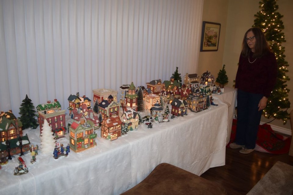 Doris Kopelchuk of Canora has been collecting a wide variety of ceramic items since the 1980s, and has incorporated them into a winter village scene which lights up, including a farm and a number of different businesses. / Rocky Neufeld