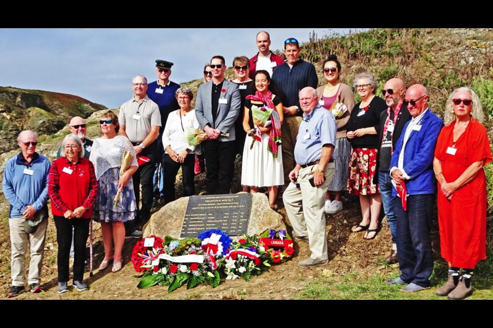 Representatives of the families of the air crew of an RCAF Wellington bomber that went down in the Second World War gathered by a new memorial marker unveiled on Sept. 30 at Belle-Ile-En-Mer, off the Brittany coast of France. The group includes 12 members of the Ferguson family, including Ken Ferguson of Weyburn. His uncle, Donald, was a flight sergeant on the air crew who lost his life when he fell out of the plane before it crashed.