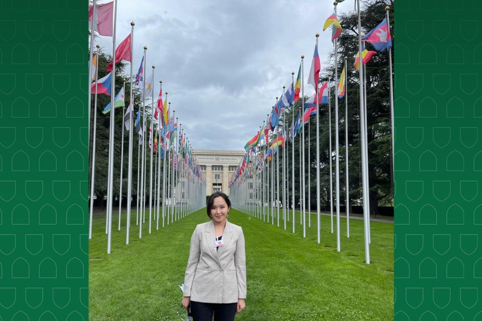 Soomaya Javadi in front of the UN last year when she gave a speech on the situation of Afghanistan under the Taliban control. 