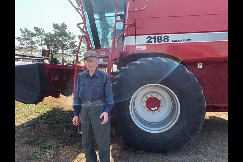 Nick Zawislak still enjoys bringing in the crop each year, even after celebrating his 97th birthday on Sept. 9. He continues to provide much appreciated help during harvest time on his son Terry’s farm near Amsterdam. Zawislak enjoys many of the improvements in harvest equipment since he first started farming in 1949. One of today’s state-of-the-art combines can harvest 100 acres in a good day, several times what threshing crews used to do with threshing machines.