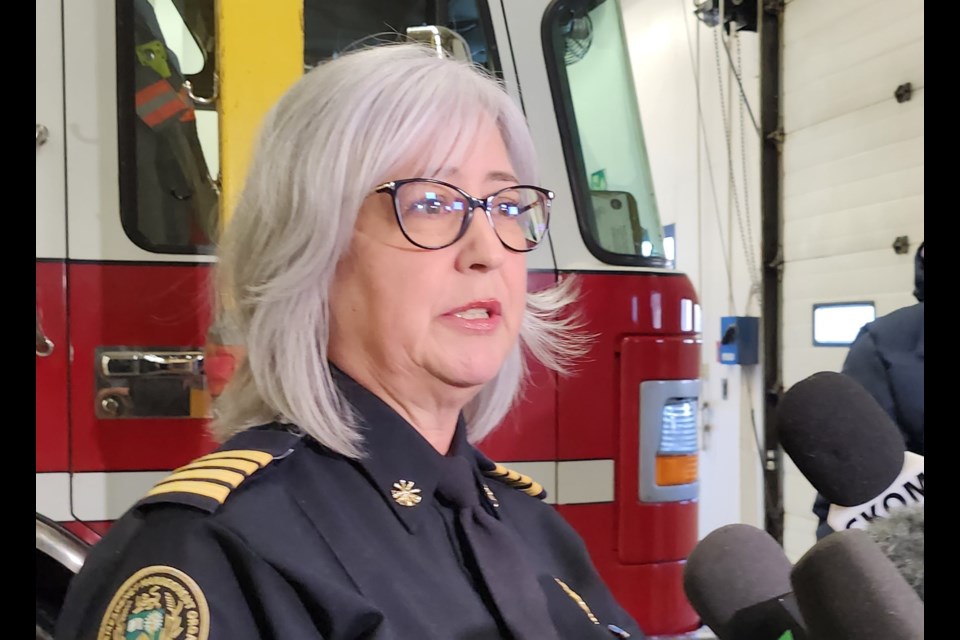 City of Saskatoon Emergency Management Director Pamela Goulden-McLeod answers questions from local journalists after a media briefing.