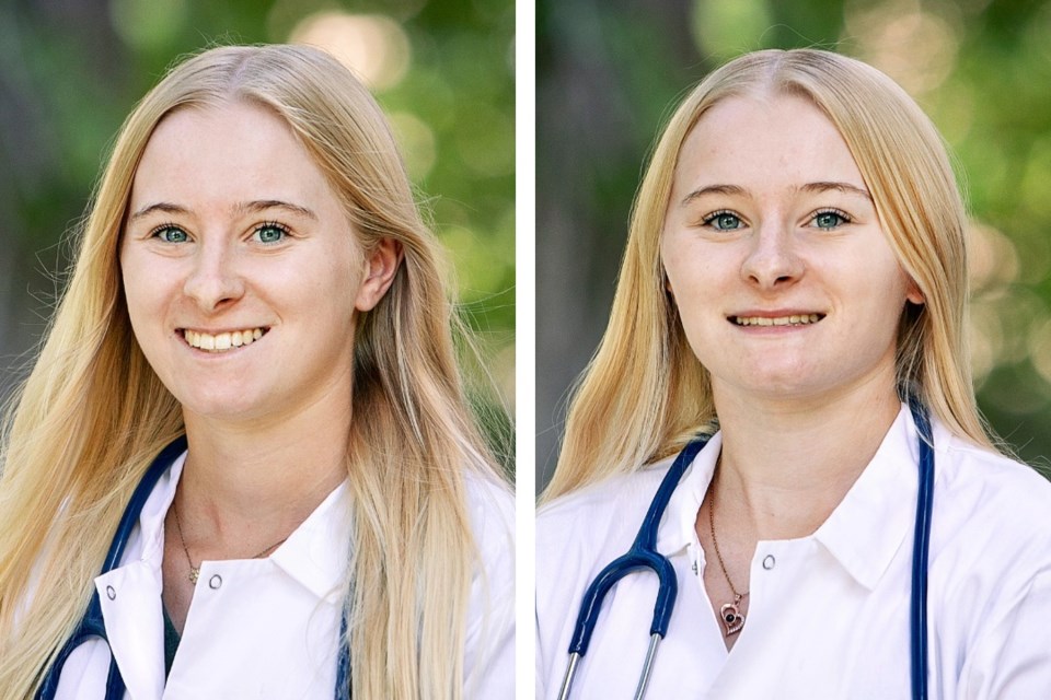 Madisyn (left) and Kaylee (right) Fulcher of Birtle, Man., are identical twins as well as first-year veterinary students at the WCVM.