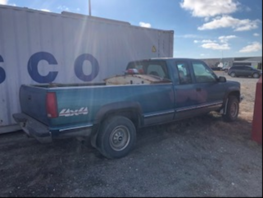 1998 green Chevrolet 2500 with a built-in white toolbox, fire extinguisher, and vice clamp in the truck bed ws stolen from site west of Francis.