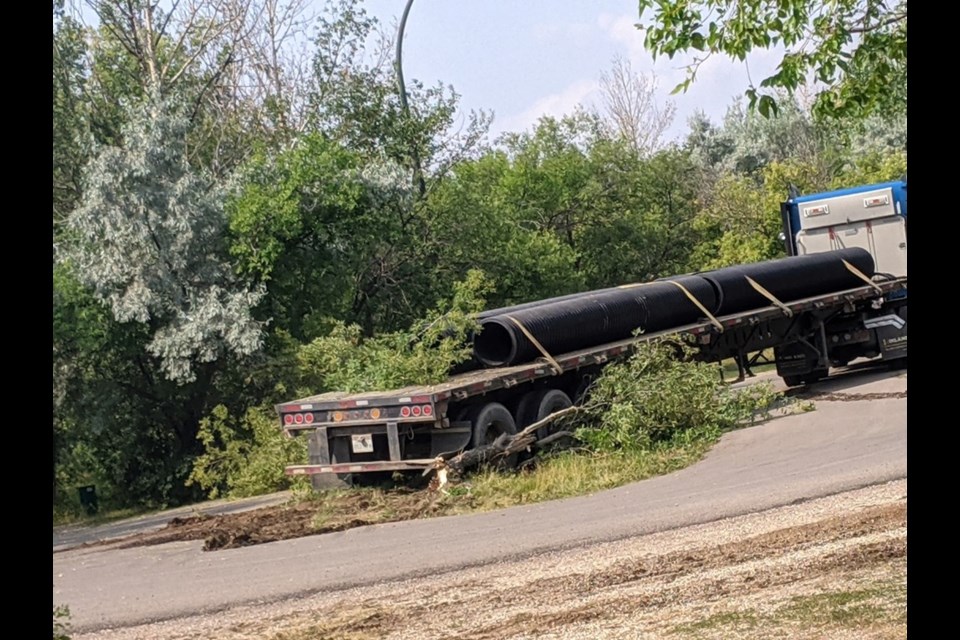 A picture of some of the damage the semi caused in the park.