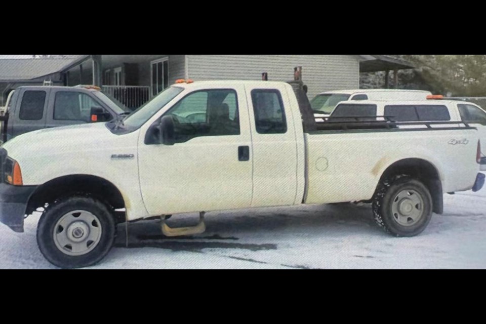 This is one of two trucks stolen from a site south of Stoughton, along with a snowmobile, on Friday.