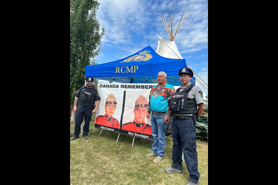 From left, Community Safety Officer Austin Lehouillier, Chief Peter Bill of Pelican Lake First Nation, and CSO Harold Harris. 