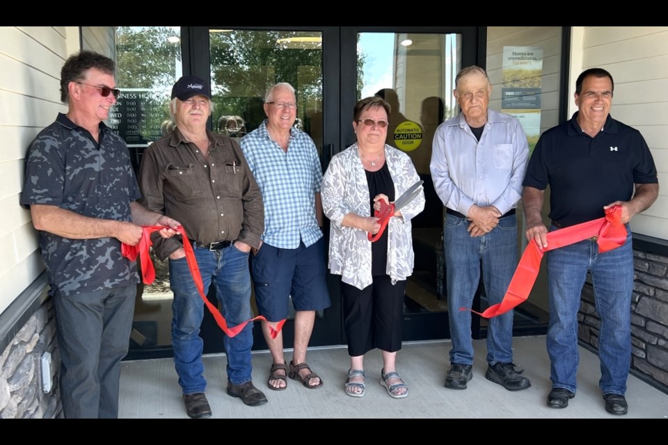  The RM of Tecumseh reeve and council officially open their new building in the town of Stoughton. From left, Councillors Tom Breault, George Ingram and Rick Bowes, Reeve Zandra Slater, and Councillors Ed Young and Jerry Wilkes.
