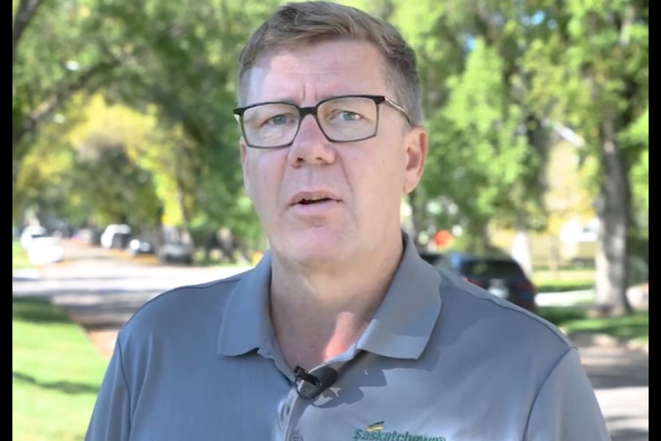 Scott Moe appears on social media with the latest Sask Party campaign promise.