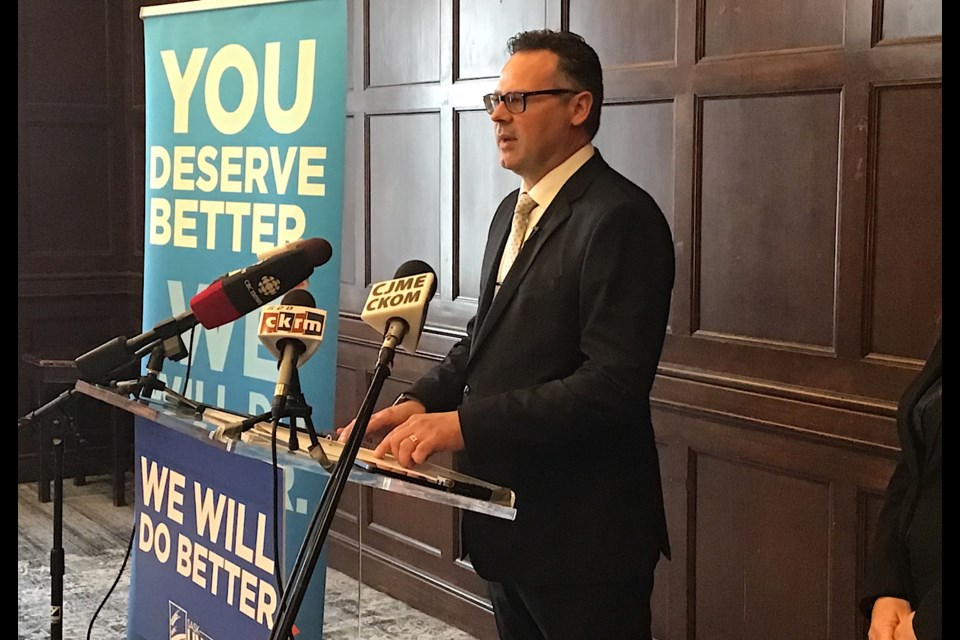 Sask United leader Jon Hromek announces the party’s Blueprint for Change platform.