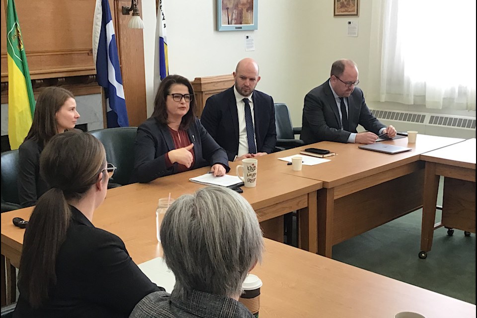 NDP Leader Carla Beck speaks at emergency caucus meeting on the tariffs.