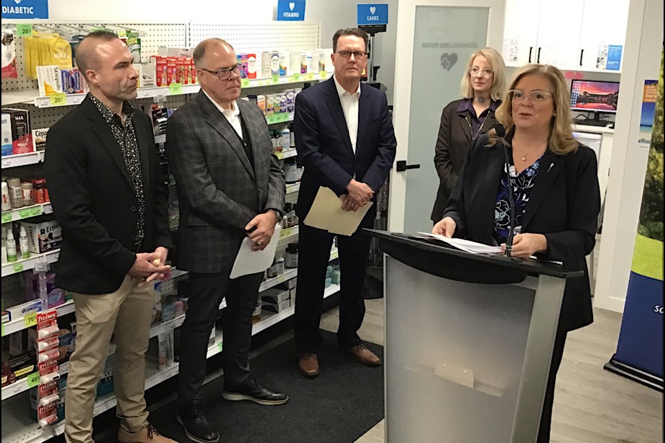 Minister of Rural and Remote Health Lori Carr announces launch of expanded role for pharmacists to treat strep throat and ear infections.