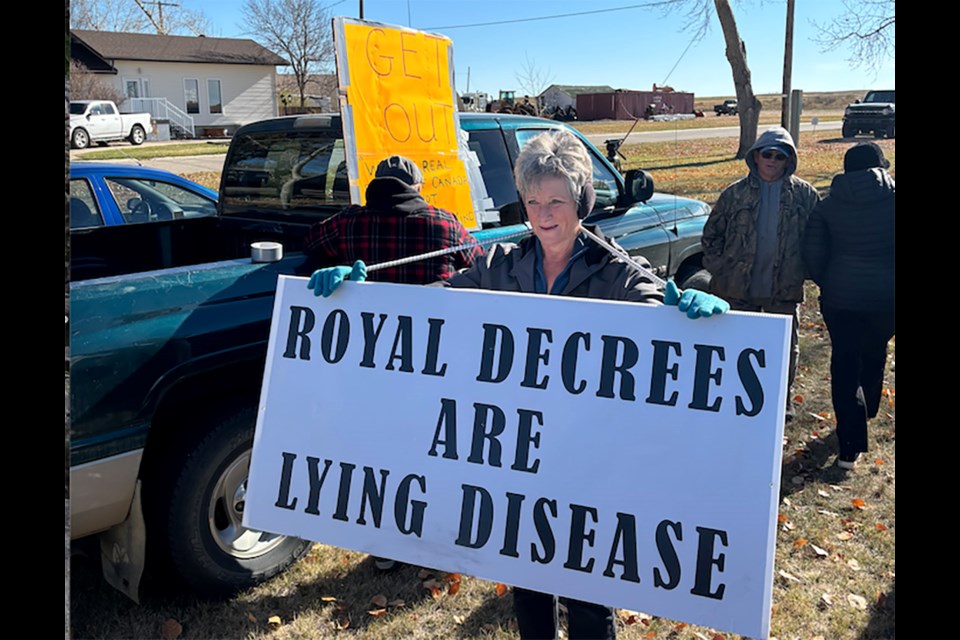 Residents protest cult leader Romana Didulo and her followers who have taken over an abandoned school in the tiny village of Richmound in Saskatchewan. 