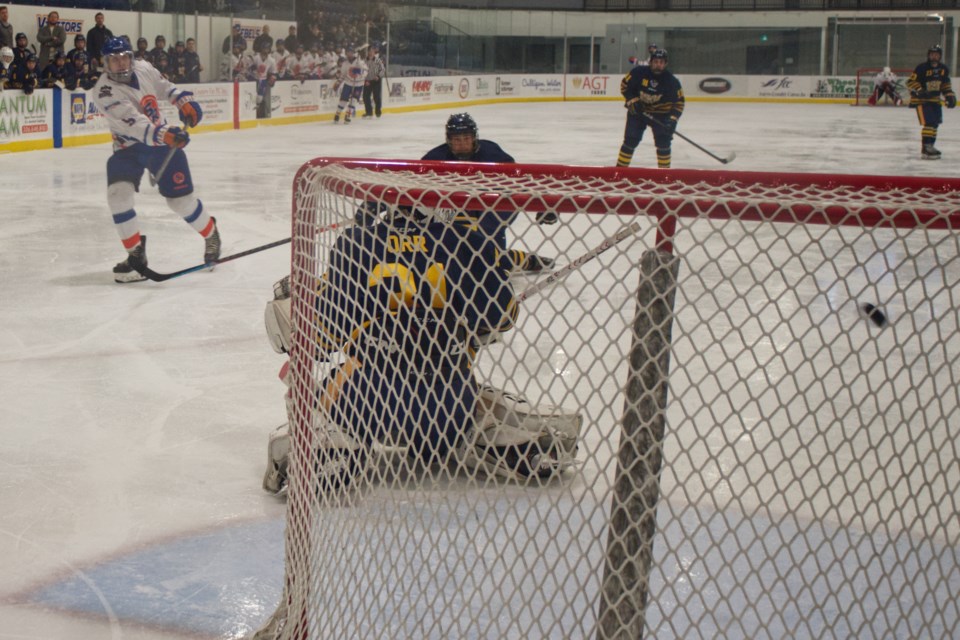 Jayden Lupuliak fires a missile to score the Richardson Pioneer Southern Rebels' fourth goal of the night. The Rebels hosted Fort Knox on Dec. 16, putting up a huge fight, but ultimately falling in a 6-5 decision. 