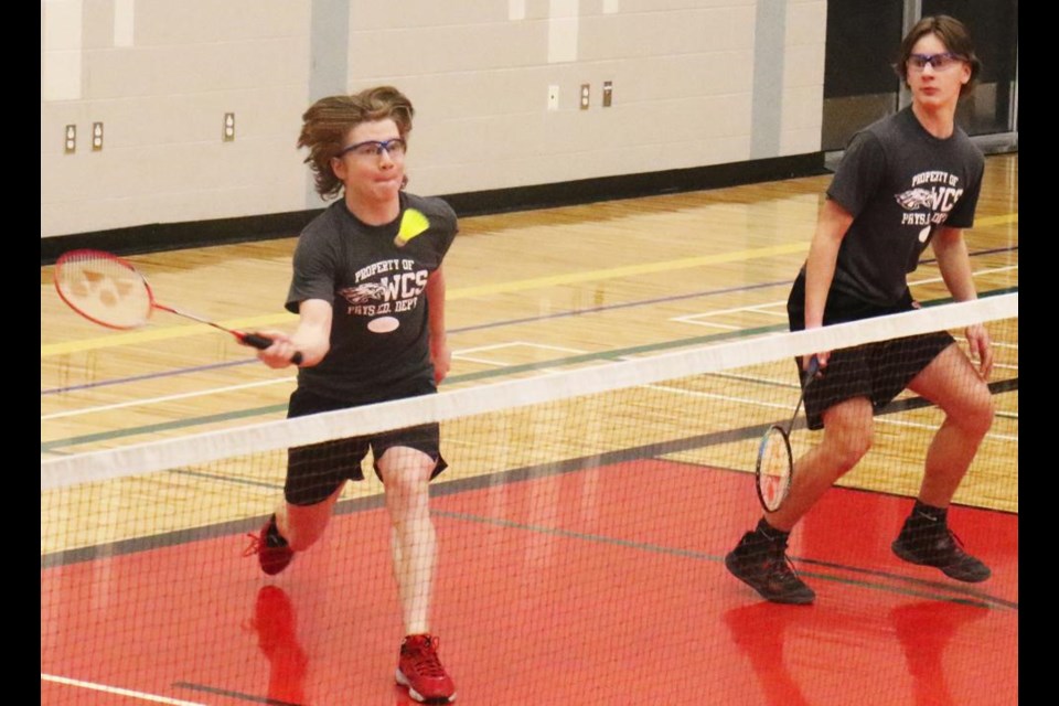 WCS players Brody Walter and Connor McIndoe played a boys doubles match at the Weyburn badminton tournament on Saturday, and placed third overall.