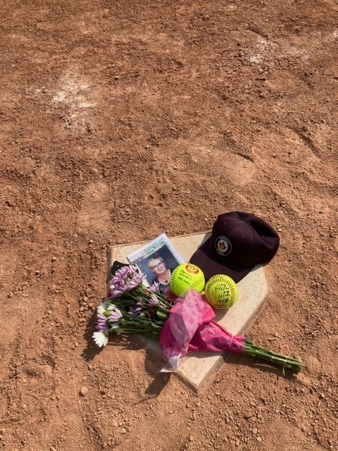 A special memorial tribute was made at home plate, on Diamond 2, at the Battlefords Flats, in honor of long-time Battlefords umpire, Marilyn O'Driscoll. Battlefords Minor Softball Association members created the tribute and invited others to make additions.