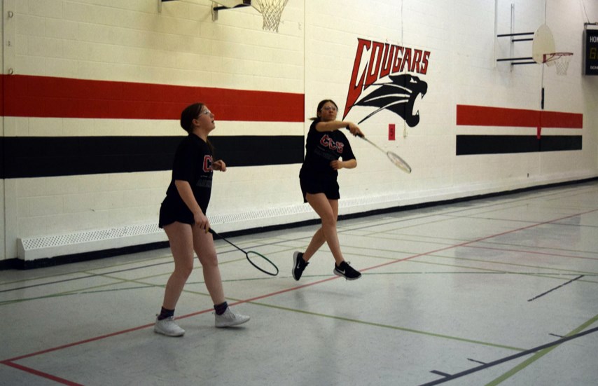 CCS players Paisley Wolkowski (left) and Maddy Dutchak were on a roll at in girls doubles competition at junior badminton Conferences in Canora on April 24-25, advancing to Districts in Yorkton on May 4.