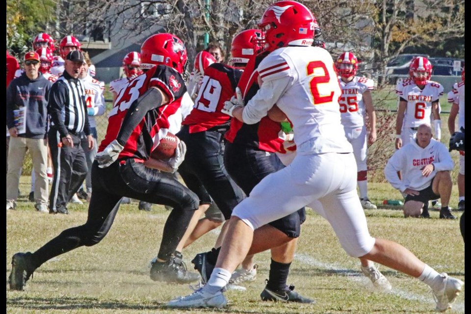 WCS Eagles player Max Vennard, No. 23, ran up the middle to get a first down, during the semi-final vs Moose Jaw on Saturday.