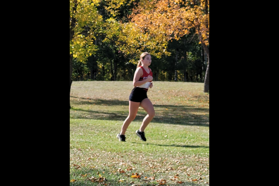 Representing Canora Composite School, Kaelyn Shukin won first place in the U15 girls 3km run at the Deere Park cross-country event in Yorkton on Sept. 18.