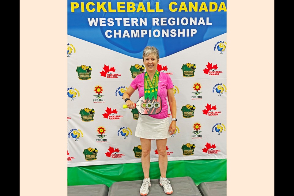 Deana Mainil of Weyburn is shown with her three medals, two silver and a bronze, from her weekend competition at the Western Canadian Pickleball Championships in Regina.