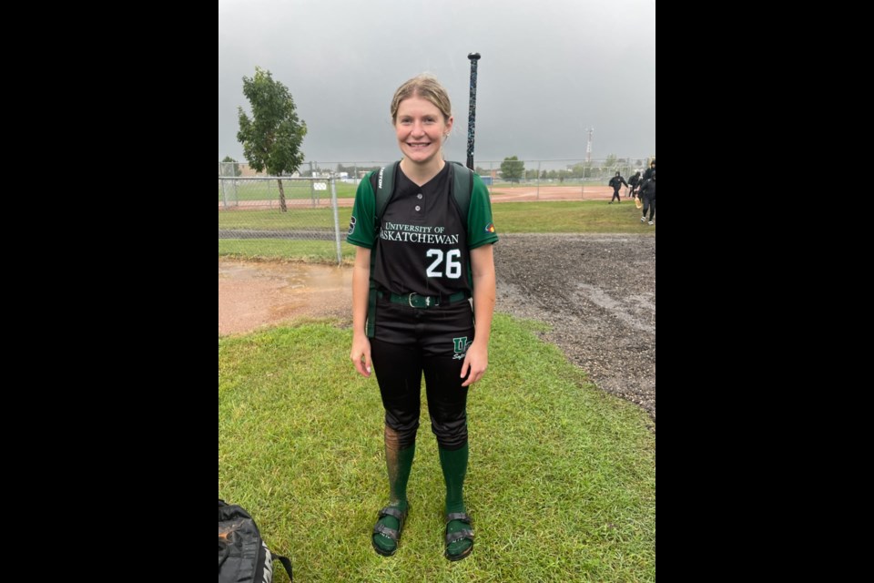 Devyn McLean in her debut as part of the University of Saskatchewan softball team competing with the Western Collegiate Softball Association.