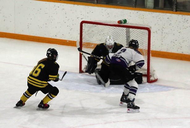 Rowyn Johnson of Norquay led the Parkland Prairie Ice offense with four goals in a 7-0 win over Estevan on Nov. 30 during the Canora Winer Lights Festival.