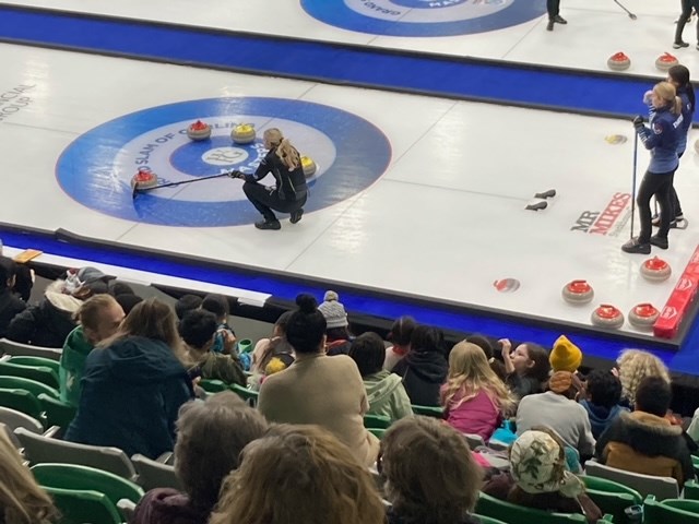 Grade 5 students from Greystone Heights School in Saskatoon got an up close experience at the Grand Slam of Curling held in Saskatoon Dec. 12-17.  Out of 56 students, only a handful had ever experienced curling before.